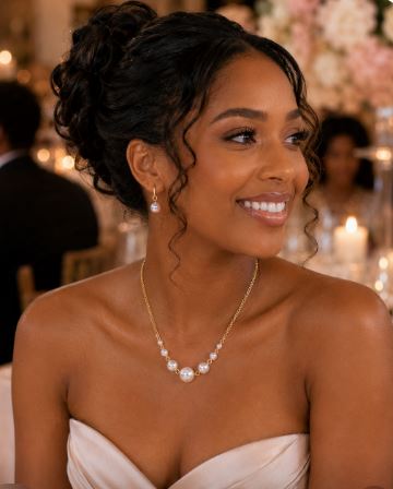 Pearl and gold Tone Necklace with Earrings