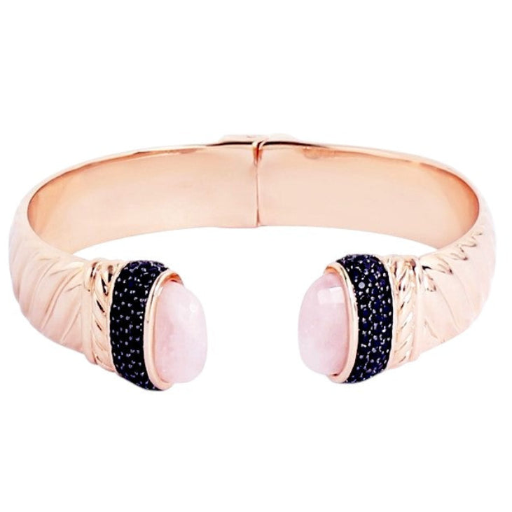Rose Quartz & Black Spinel Brass Hinge Bangle