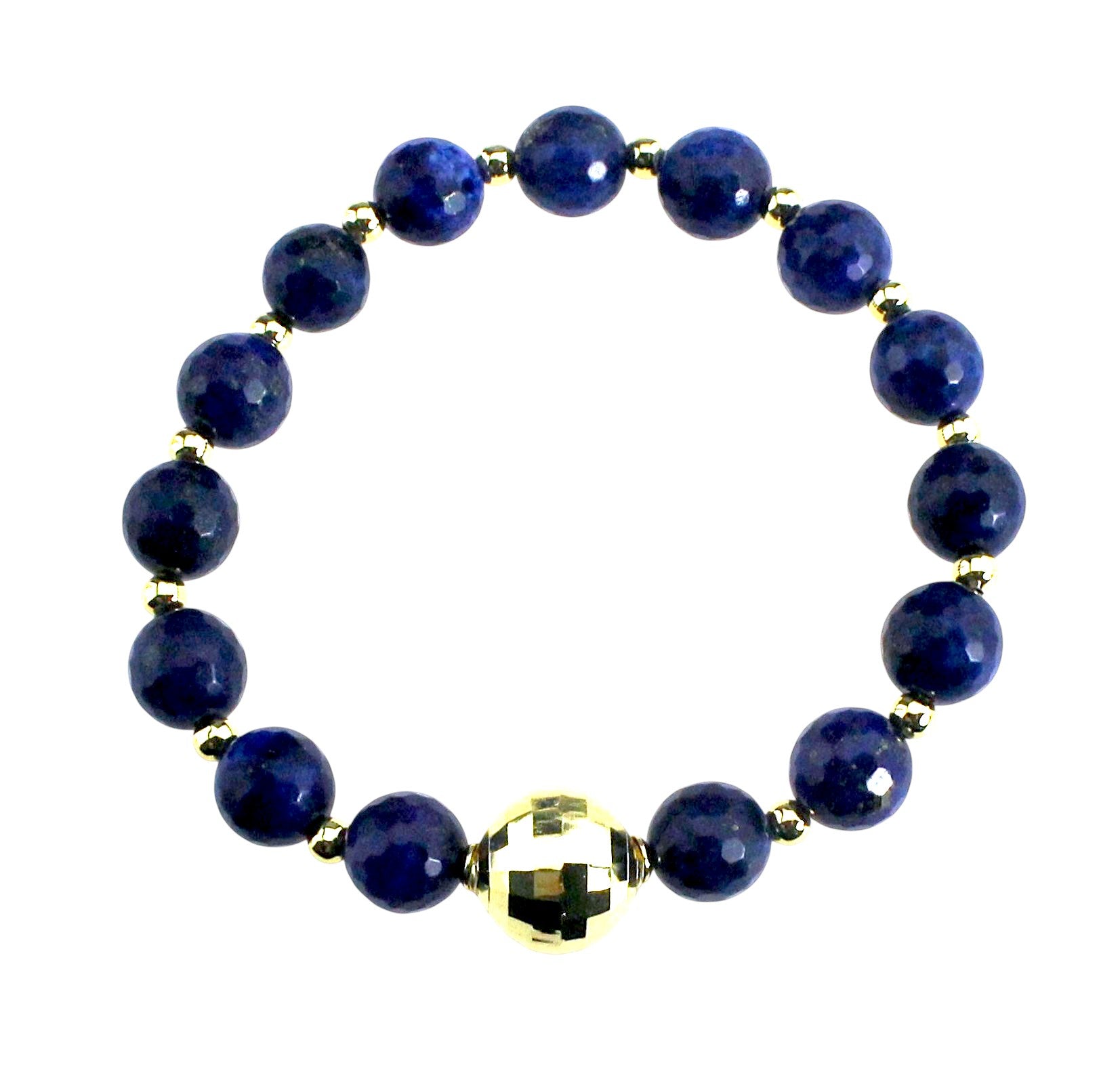 Round Faceted Lapis Stretch Bracelet